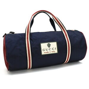 Gucci Crest Boston Bag Navy Blue Red Nylon